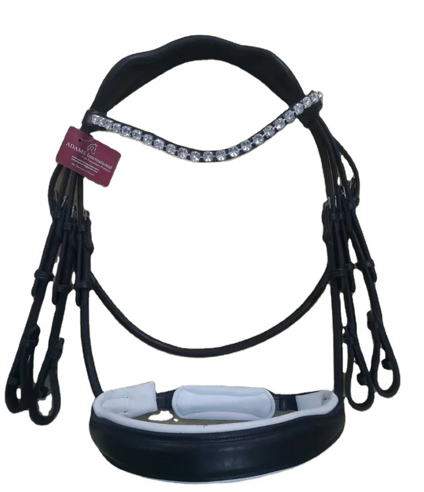 Super Quality Premium Leather Horse Weymouth Double Bridle With Crystal Brow band